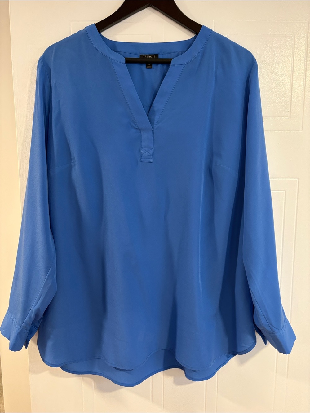 Talbots Women’s Cobalt Blue Split-Neck Long Sleeve Blouse